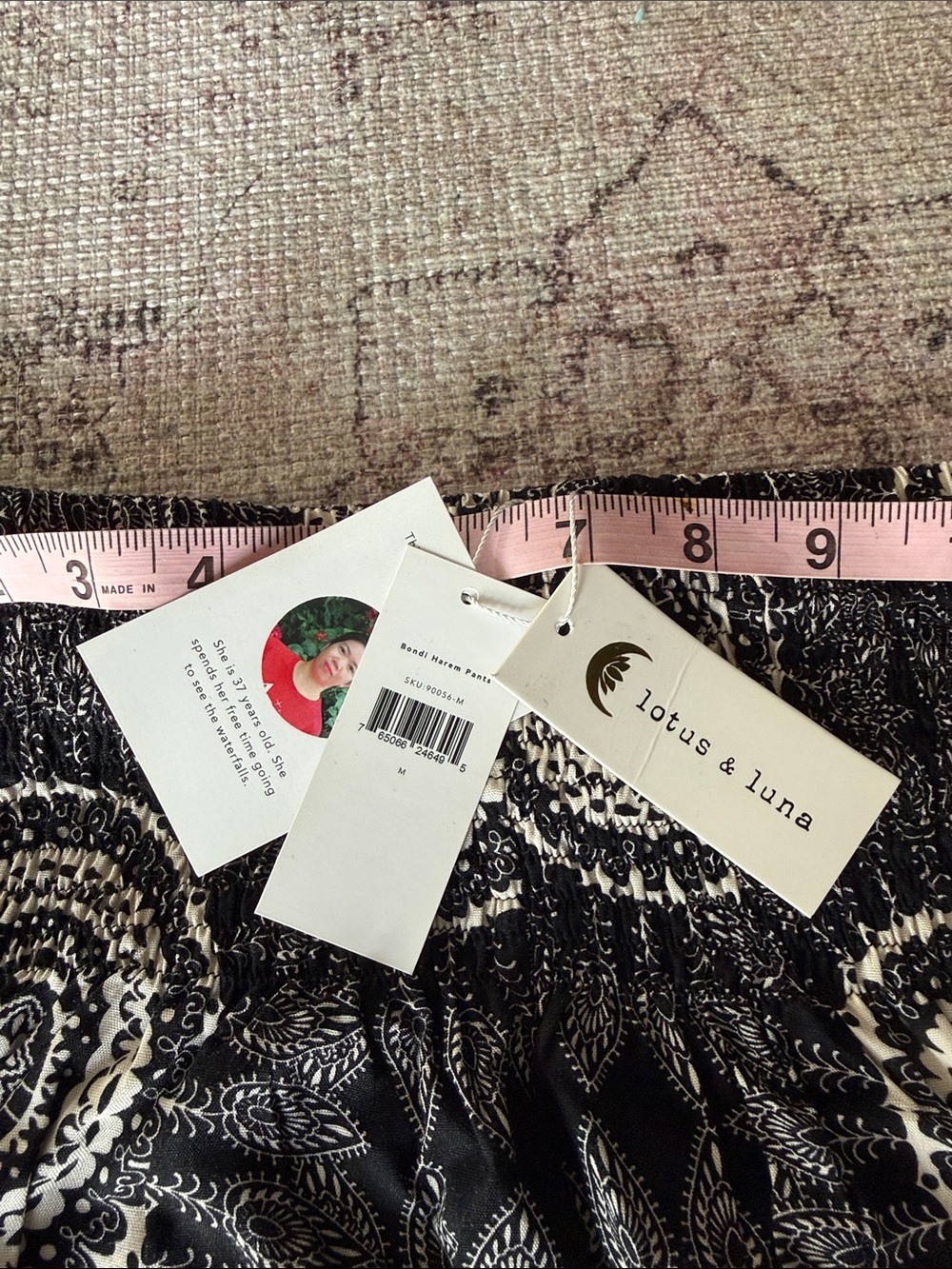 Black & White Mandala Smocked Waist Joggers - Picture 7 of 9